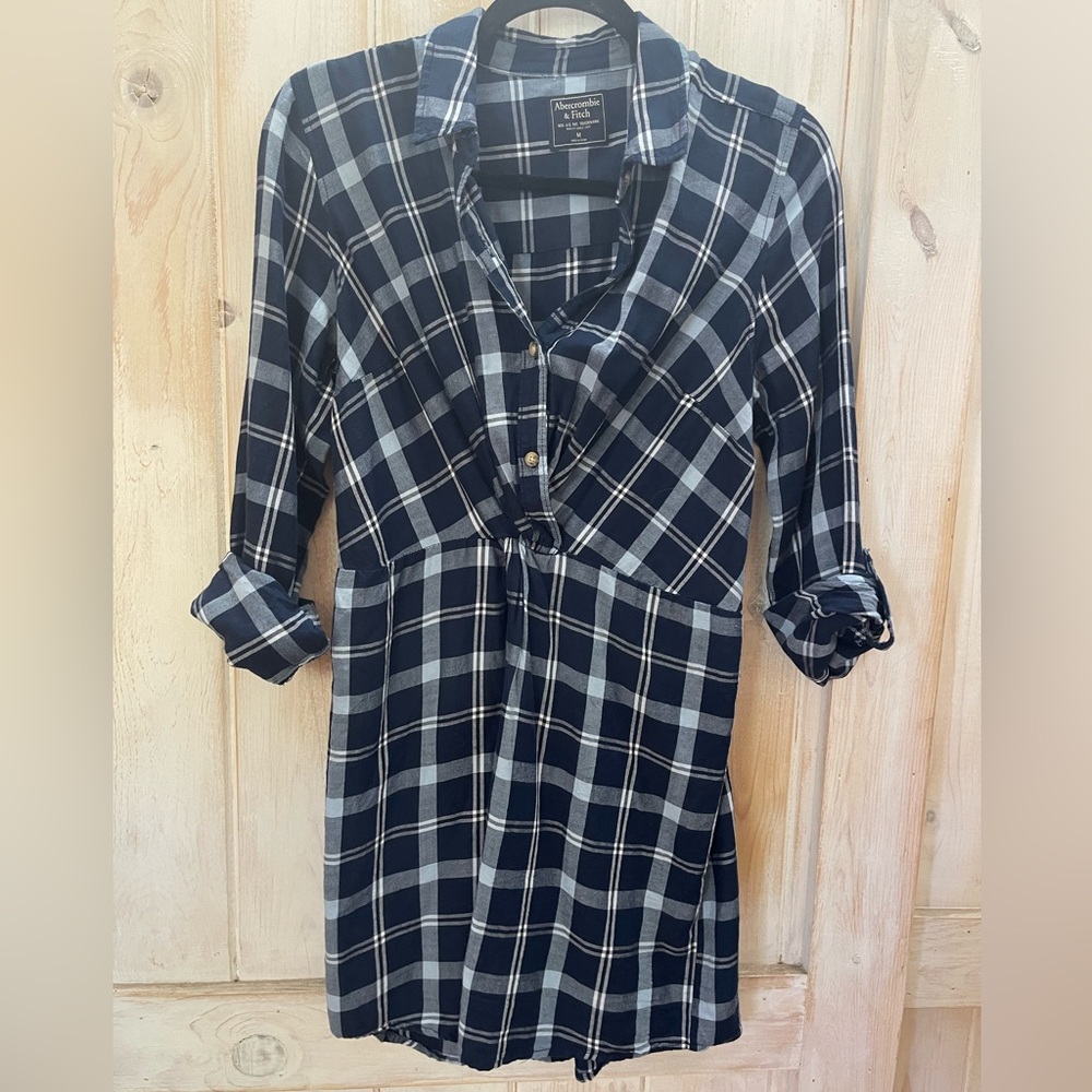 Abercrombie & Fitch Plaid Shirt Dress Medium Navy Mini